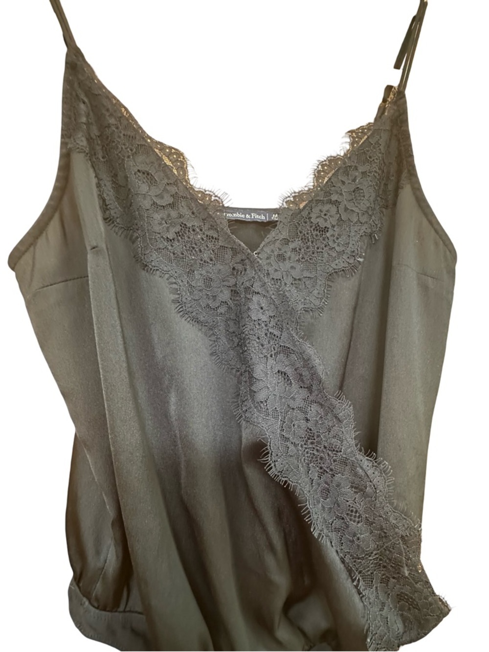 Abercrombie & Fitch Black Lace-Trim Silk Cami Bodysuit size Medium - Picture 5 of 6